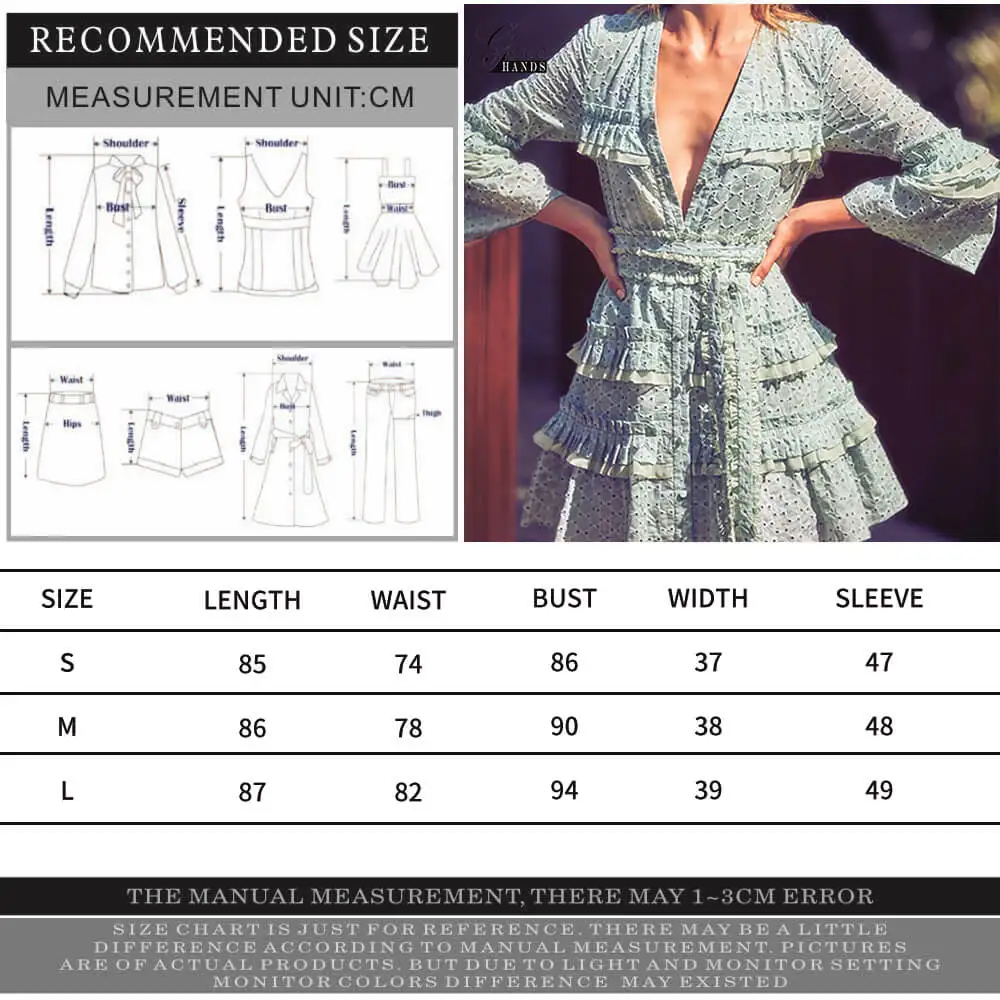 Женское платье с бантом зеленое треугольным вырезом и рукавами-фонариками 2019 |