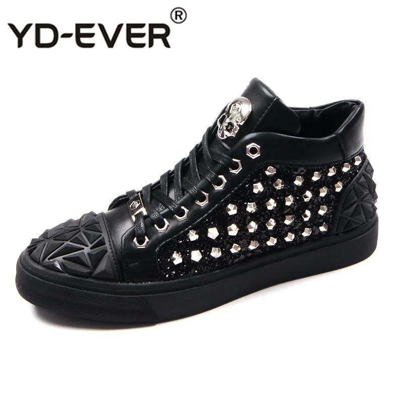 Кроссовки с высоким берцем черные в стиле хип-хоп мужские туфли-гвоздики