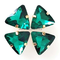 gold bottom malachite green high quality crystal glass triangle shape flatback sew on rhinestonediyclothing accessories 18mm