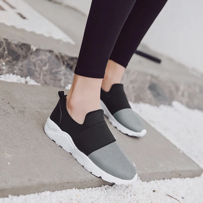 Женские дышащие кроссовки без шнуровки мягкие вязаные из сетчатого материала на