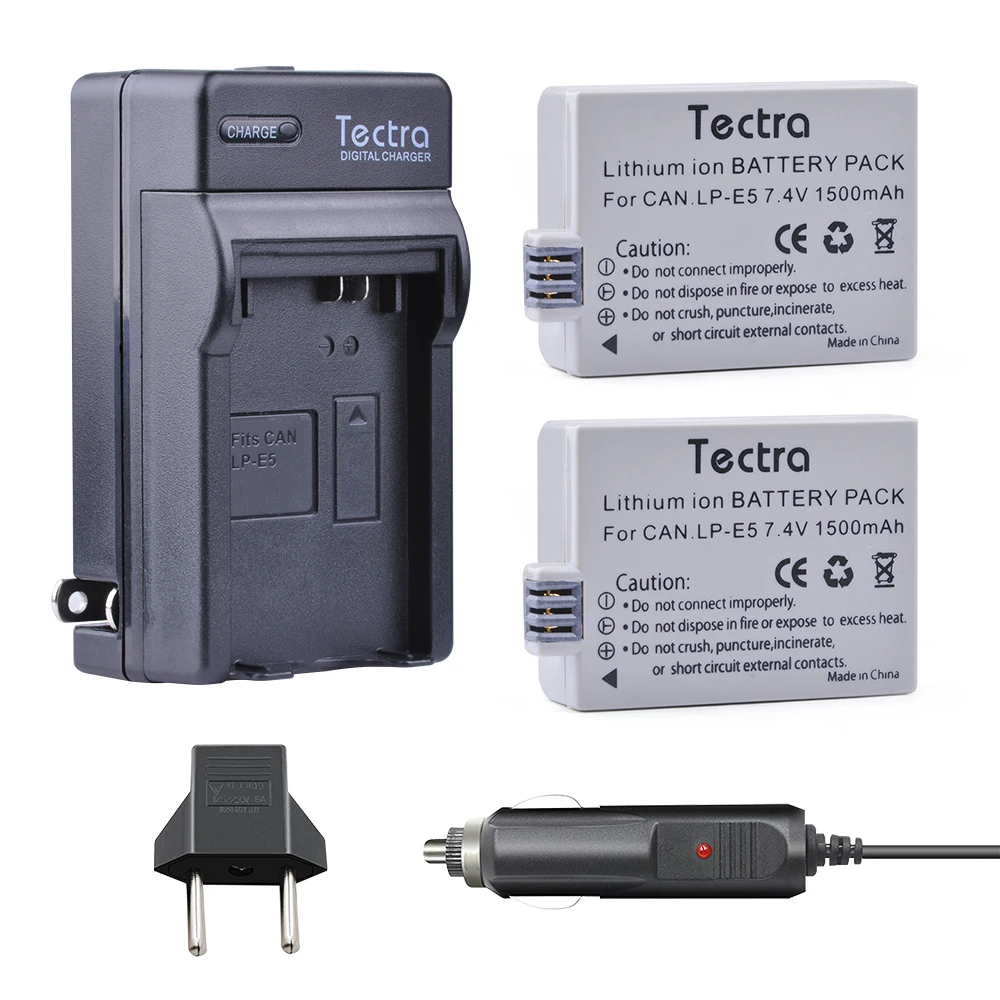 

Tectra 2pcs LP-E5 LP E5 Camera BATTERY + Digital Charger for Canon 500D 450D 1000D EOS Rebel T1i XS XSi Kiss X3 X2 Kiss F SLR