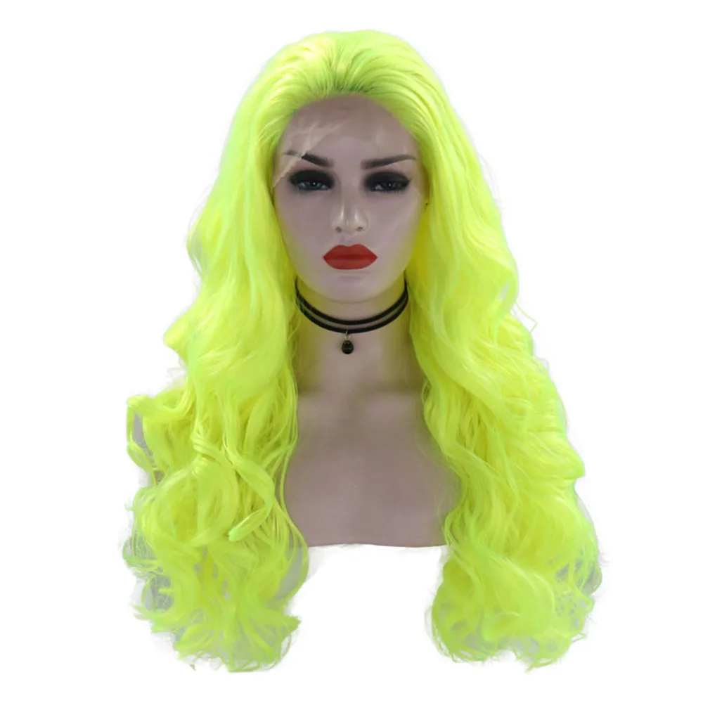 Imeya синтетический парик фронта шнурка флуоресцентный зеленый цвет волос
