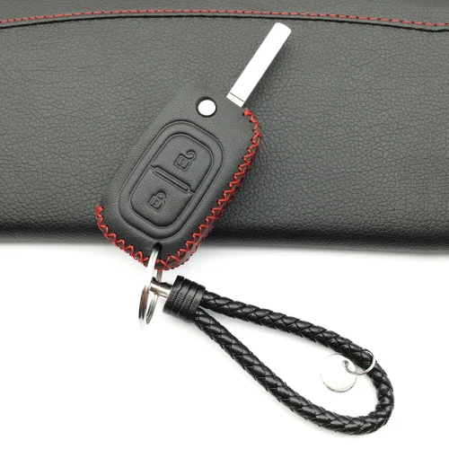 Black with keychain Верхний слой кожаный флип чехол для ключей для Renault Modus Clio Megane Kangoo для Лада 2 кнопки Авто складной дистанционный ключ крышка - Название цвета: Black with keychain