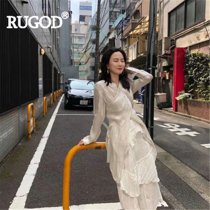 Женский комплект с юбкой RUGOD блестящая блуза треугольным вырезом и высокой