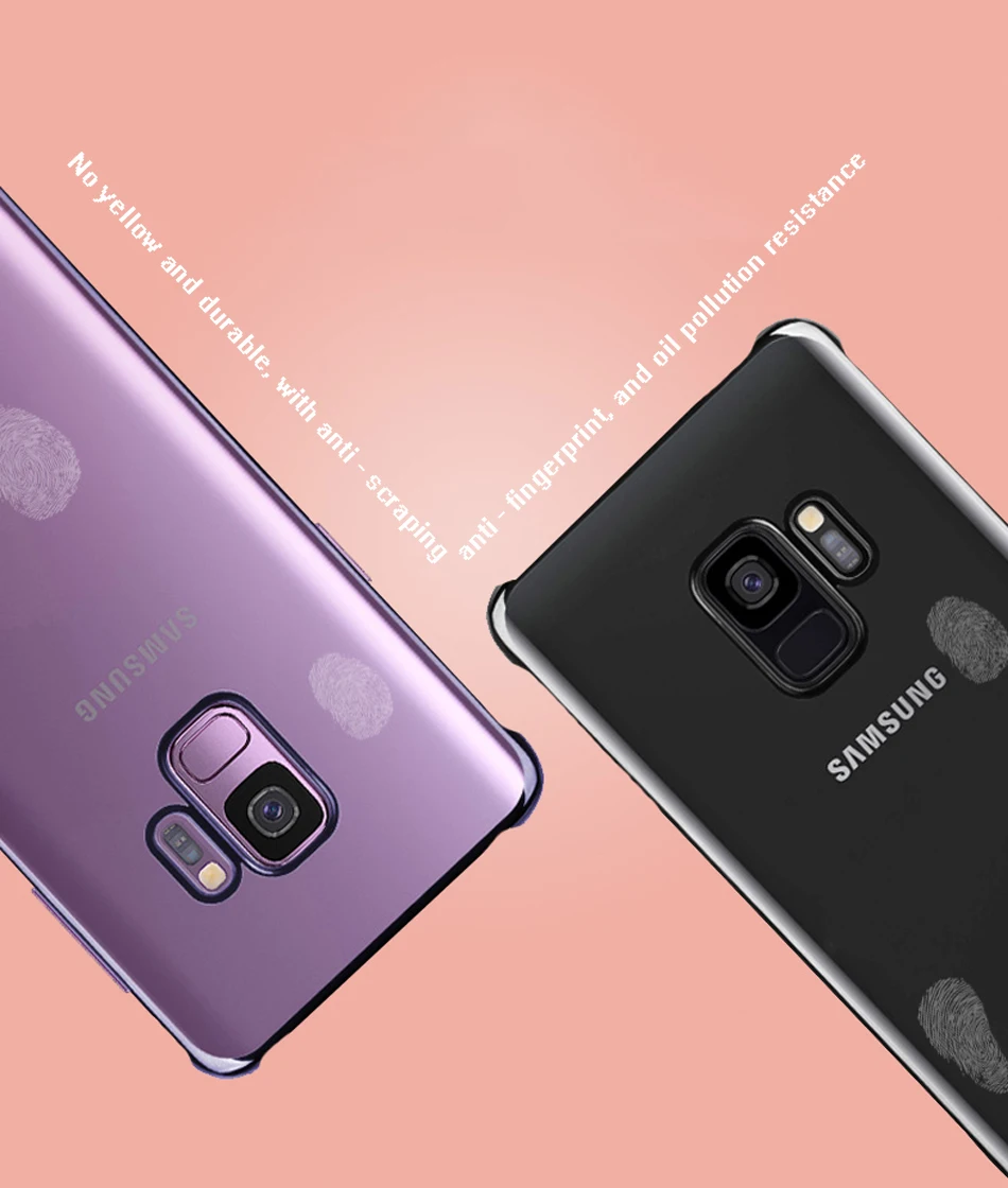 Samsung S9 Plus, чехол-накладка на заднюю панель, твердый гальванический чехол для сотового телефона, противоударный, не оставляет отпечатков пальцев, защита объектива, прозрачный