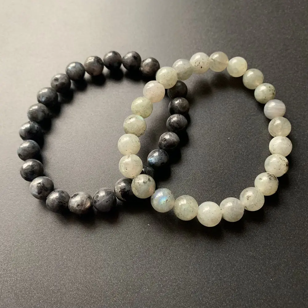 

Natural Obsidian Black White Labradorite Sodalite Stone Round Beads Bracelet Handmade Elastic Cord Bracelets Stretch 1pc