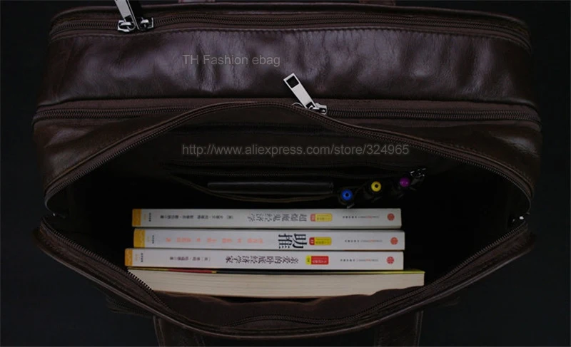Luxury Genuine Leather Men's Briefcase Business Bag Leather Laptop bag 15.4