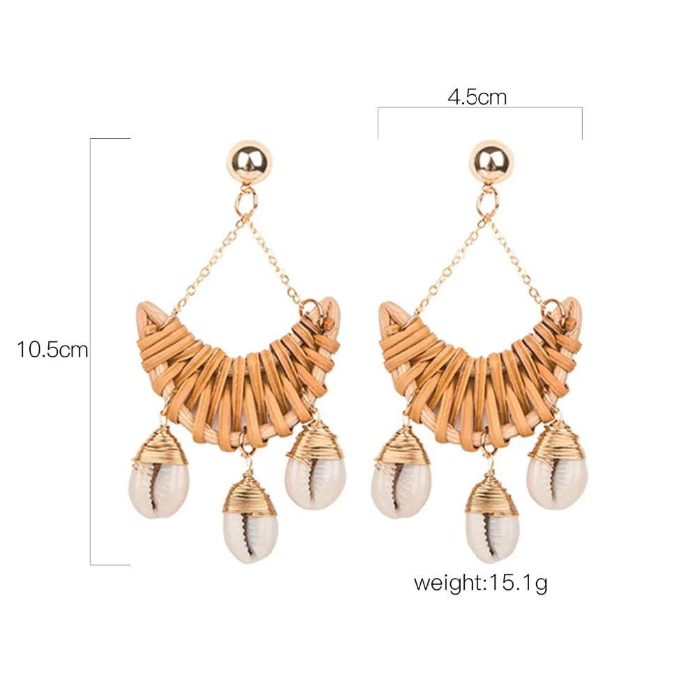 New Summer Beach Ocean Wind Half MoonWoven Rattan Earrings For Women Female Big Circle Bohemian Conch Jewelry | Украшения и