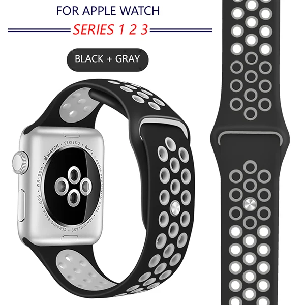 Black Gray Ремешок для apple watch 42 мм 38 мм 44 мм 40 мм correa iwatch 5 4 3 2 спортивный силиконовый браслет для apple watch 4 аксессуары - Цвет ремешка: Black Gray