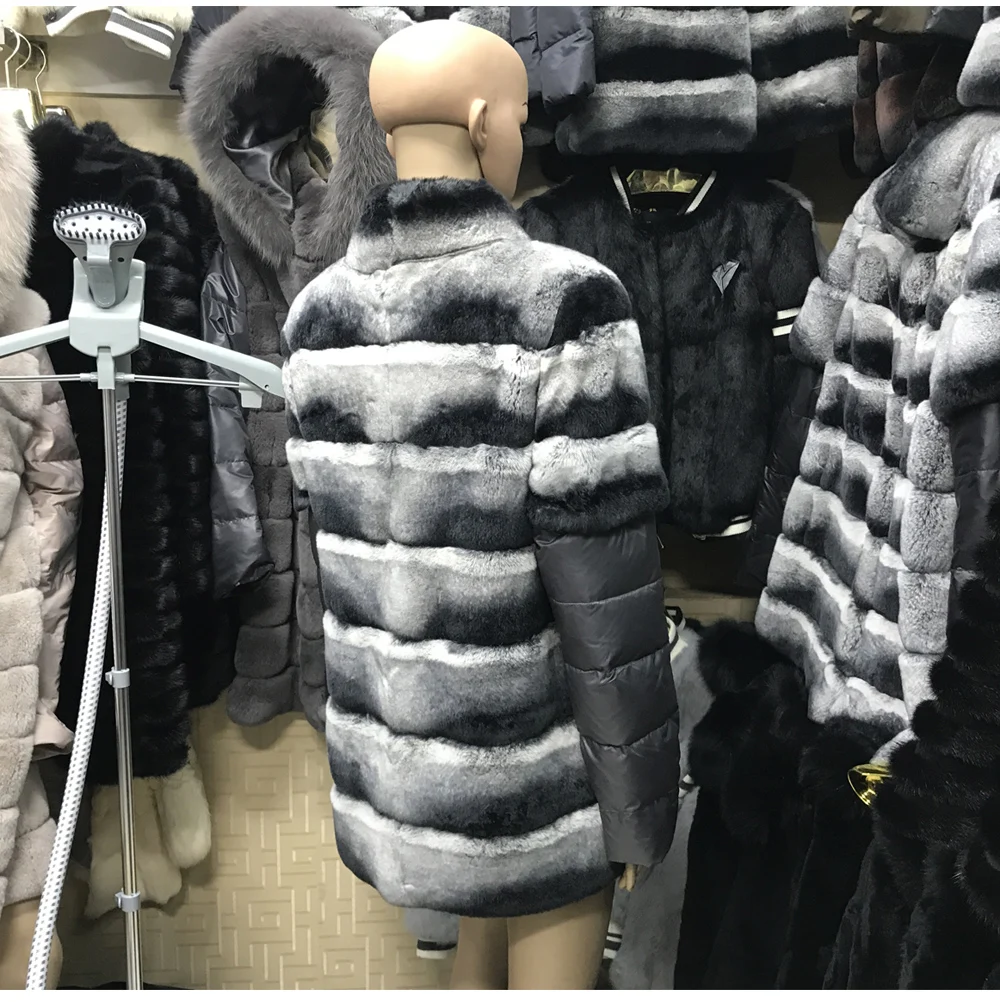 Женский Настоящий мех кролика пальто натуральная модная куртка с мехом кролика рекс зимняя теплая натуральная женская верхняя одежда из меха кролика рекс