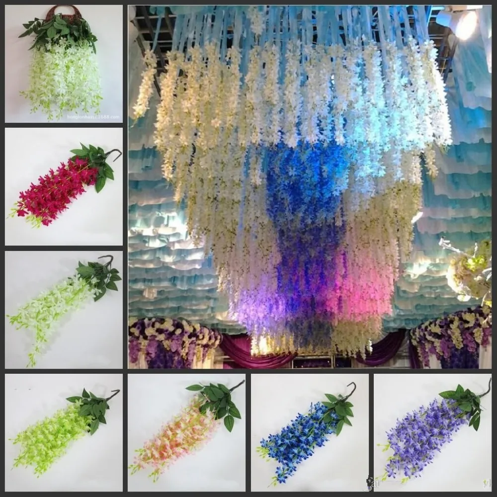 online Upscale Elegante Flor De Seda Artificial Wisteria Vine Rattan Para Peças Centrais Do Casamento Decorações Bouquet Guirlanda Enfeite Para Casa