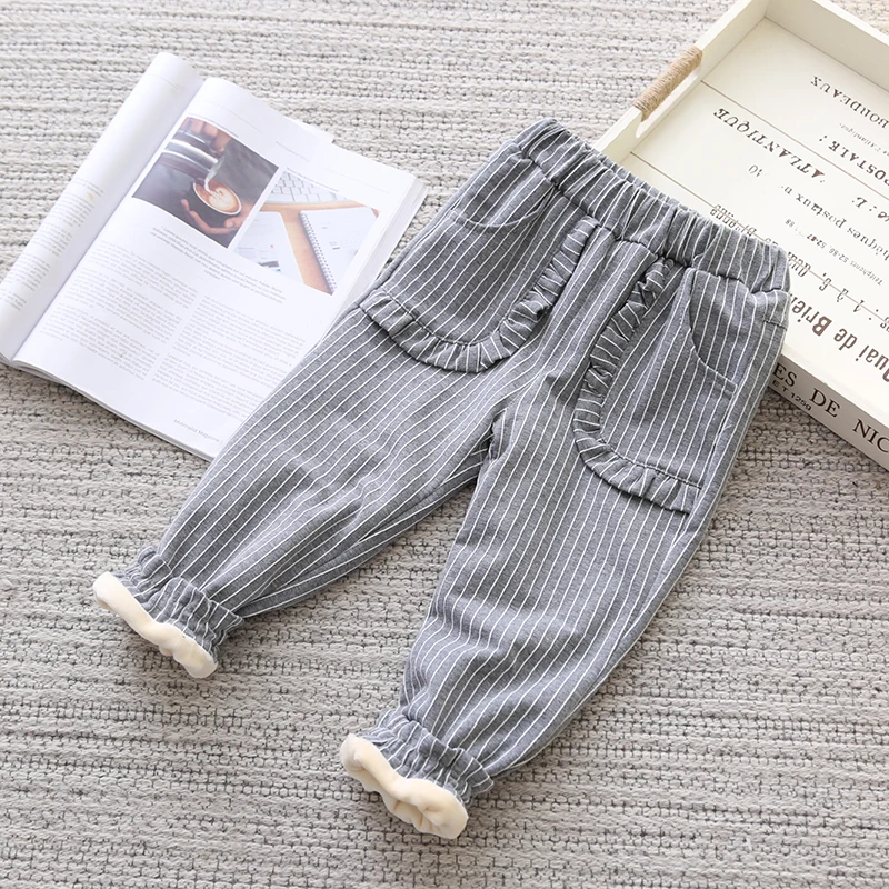 2017 г. Зимние кашемировые повседневные штаны в полоску с ушками для девочек