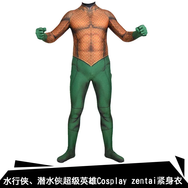 Аниме Супер Герой Костюмы аквамена Хэллоуин 3D печатных боди Zentai Костюм взрослых