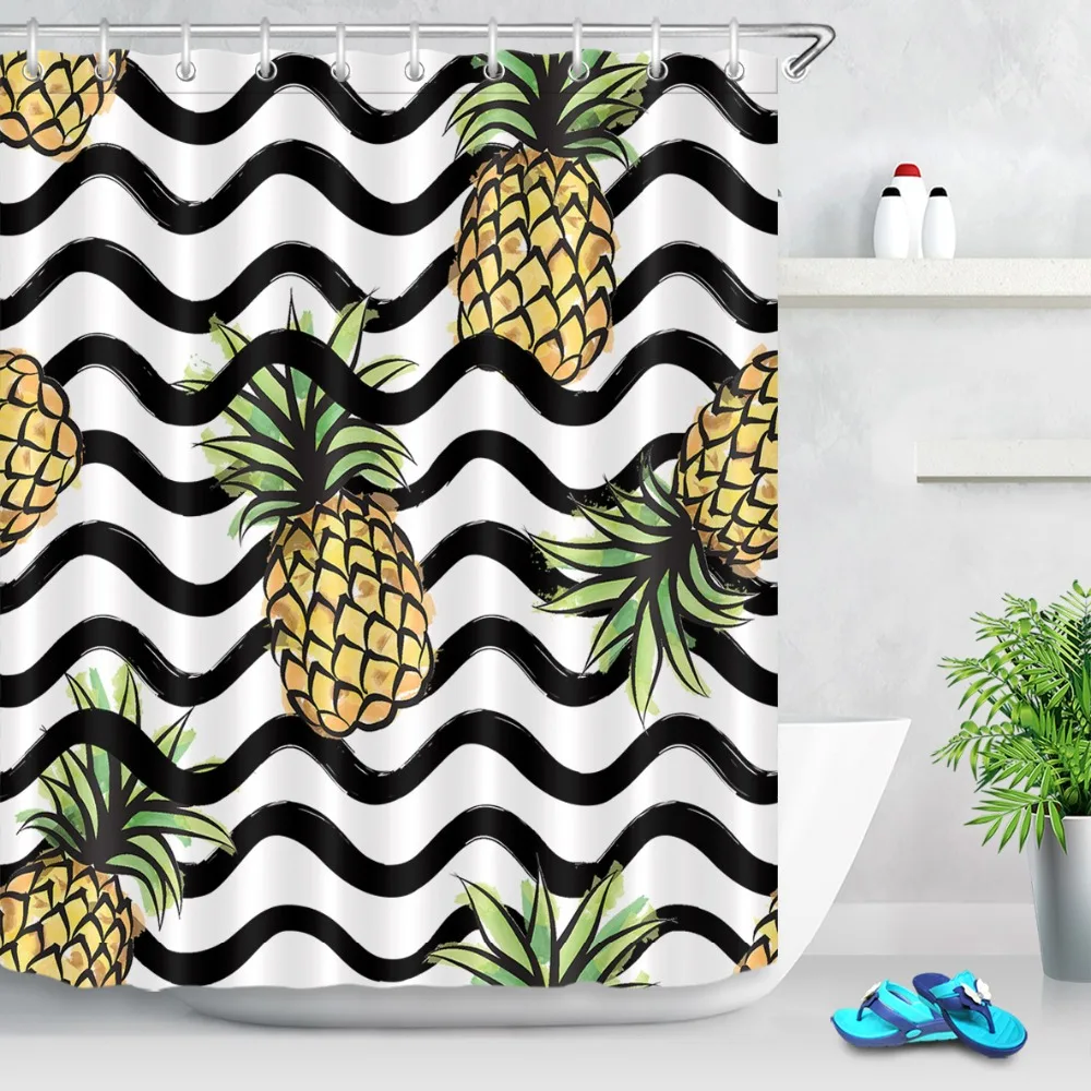 Водонепроницаемая занавеска для душа LB из полиэстера с тропическими фруктами