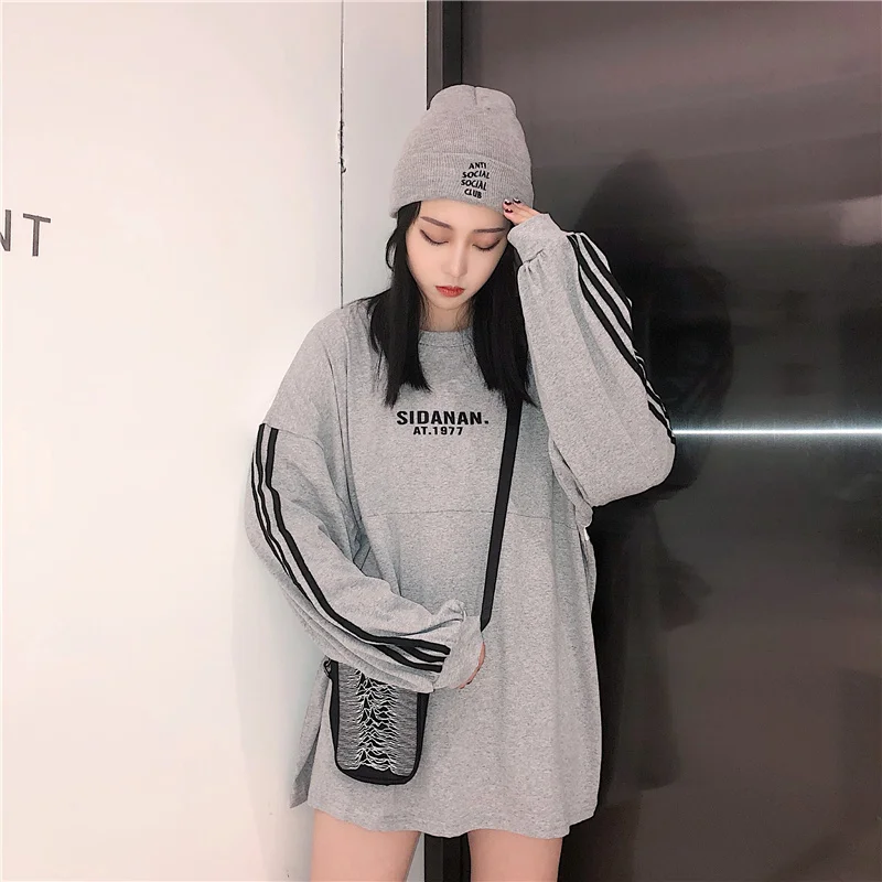 Женские кофты японский Harajuku Ulzzang Винтаж Письмо свободный цвет подходящая