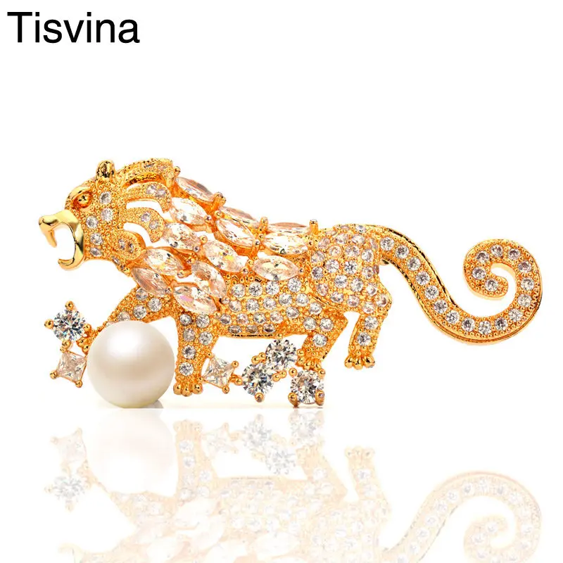 Tisvina 2018 Роскошные Перламутровые циркониевые Броши со львом для женщин и мужчин