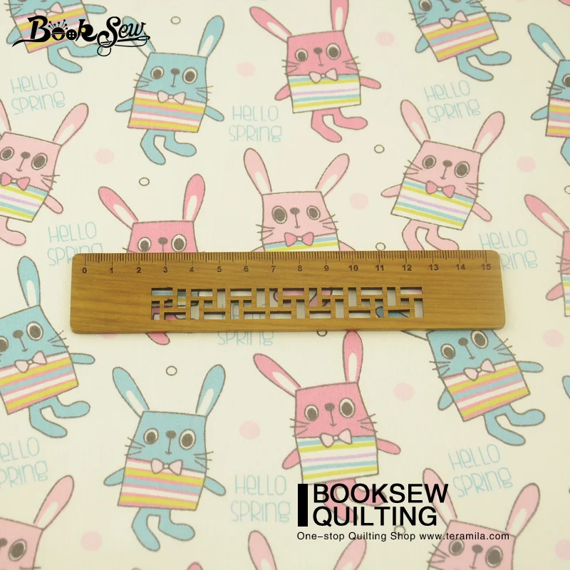 Booksew Dolls Lovely Blue And Pink Rabbits Pattern Cotton Twill Fabric Meter For Sewing Curtains Pillows Quilting | Дом и сад