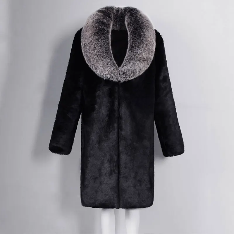 style 2 Новое мужское пальто из искусственного меха кролика толстый лисий мех меховой воротник Мужское пальто Зимняя мужская теплая куртка Размер S M L XL XXL XXXL - Цвет: style 2