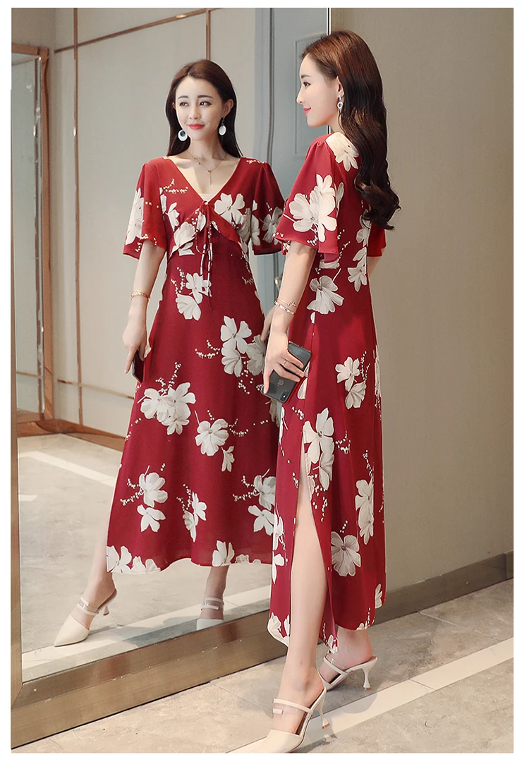 2018 модные летние женские офисные элегантные v-образным вырезом Принт с цветком