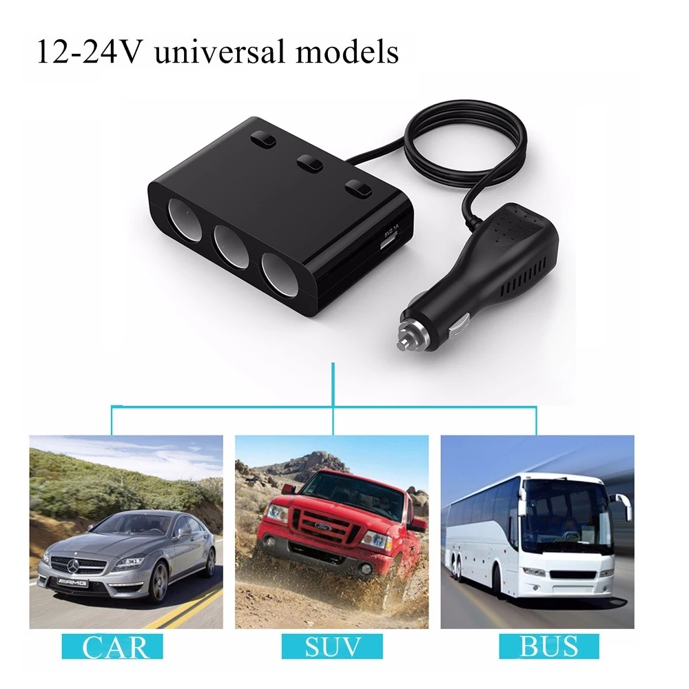 12 V-24 V 5 V/3.1A 3 Way розетка для автомобильного прикуривателя Разветвитель DUAL USB Автомобильное зарядное устройство с монитором напряжения батареи для iPhone gps