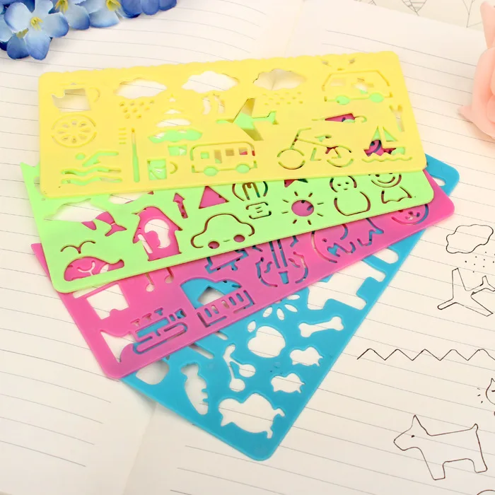 4PCS New Cute Candy Color Art Graphics Symbols Drawing Template Ruler Student Kids Stencil Rule Stationery Supplies | Канцтовары для
