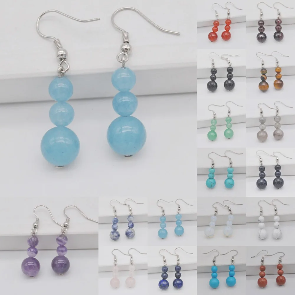 Серьги-подвески в горошек из бразильского содалита авантюрина лазурита