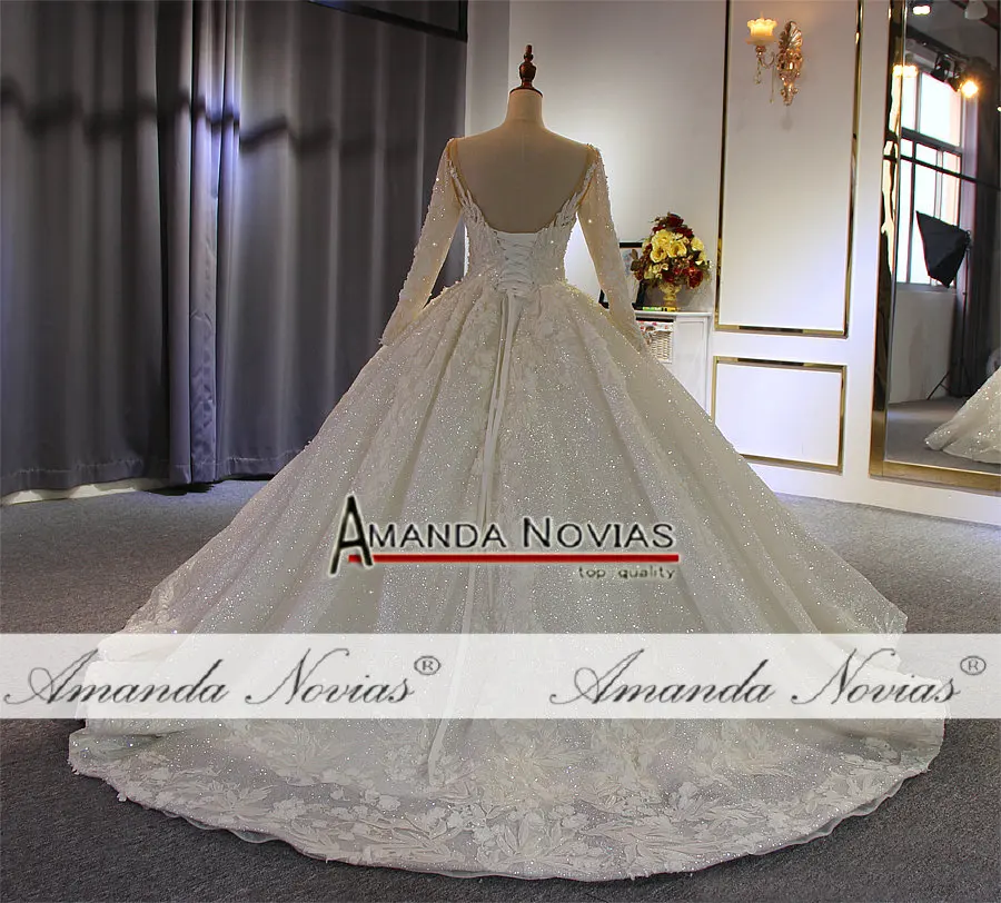 Robe de soiree свадебное платье с длинными рукавами Сверкающее свадебное платье новое