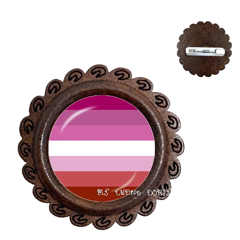 Модная деревянная брошь Bi Pride со стеклянным куполом воротники булавки Радужный