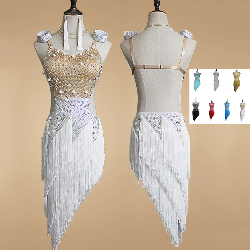 Latin Dance Dress Women/Girls/Lady Sexy Fringe Pearl Backless New Adult Costume Competition Dresses DQS1690 | Тематическая одежда