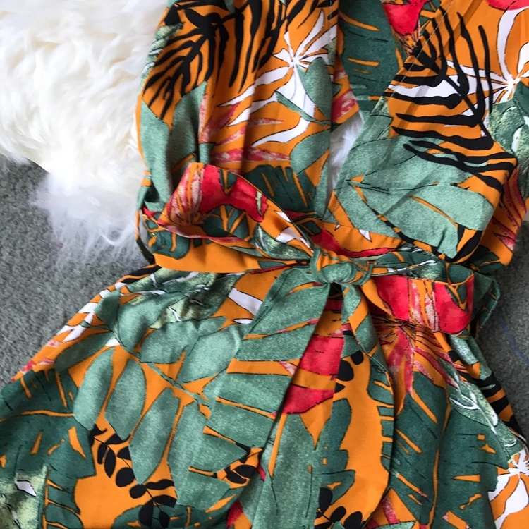 Пляжный Boho короткий женский летний комбинезон с открытой спиной и v-образным вырезом без рукавов комбинезон корейский цветочный принт плюс размер женский комбинезон