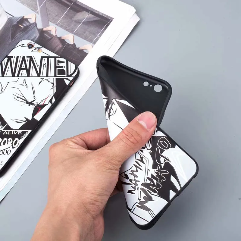 Крутой мультфильм черно-белый один кусок Наруто Саскэ Какаси чехол для iPhone X 8 7 6 S