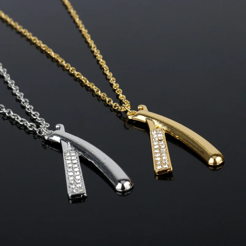 Инструменты для парикмахерской Ожерелье Стразы кулон бритва ожерелье цепочка