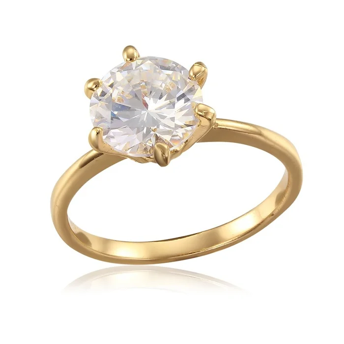 Обручальные кольца с шестью когтями и фианитом желтого золотого цвета|engagement wedding