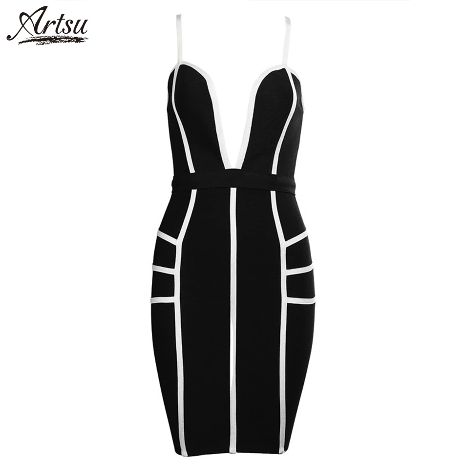 Арцу 2018 Лето Глубокий v образным вырезом Bodycon мини платье повязки Для женщин