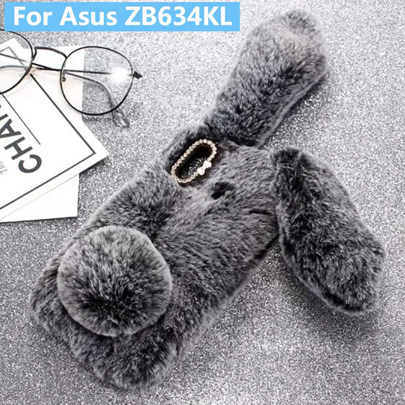 Плюшевый чехол с кроликом для Asus ZB634KL мягкий меховой милый 3D кроличьими ушками из