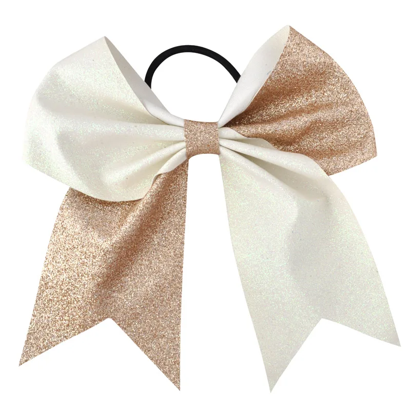 Champagne-White 1PC 7Inch 2Color Mix Girls Boutique Solid Glisten Cheerleading Bow Hair Ring Elastic Hair Bands Hair Bows Women Hair Accessories - Цвет: Champagne-White