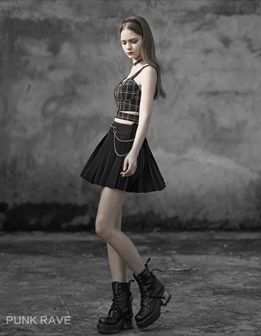 Женская плиссированная шифоновая Мини юбка в стиле панк с металлическими