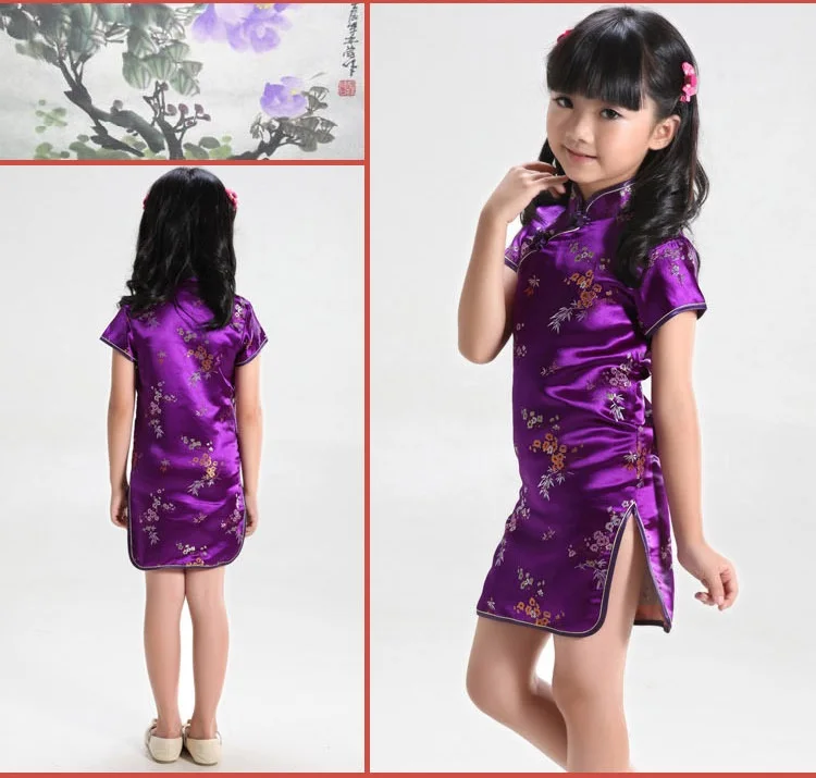 

National Chinese Child Dress Girl Silk Satin Cheongsam Prom Qipao