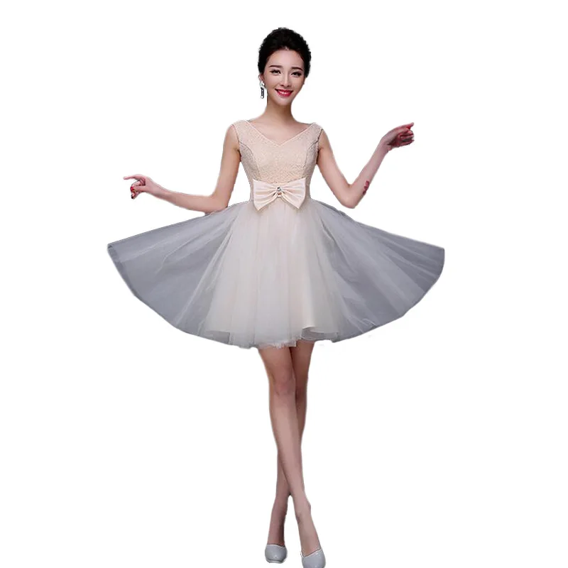 Женское короткое платье на одно плечо цвет Шампань модель BV04 2017|tulle bridesmaid