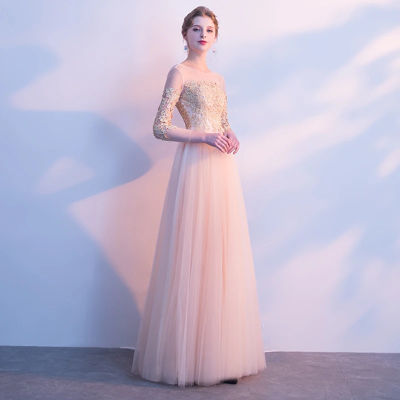 Vestido De Festa вечернее платье из тюля с рукавами три четверти элегантное глубоким