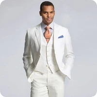 casual ivory linen men suit jacket beach wedding best man blazer slim fit groomsmen groom tuxedos costume mariage homme 3 piece