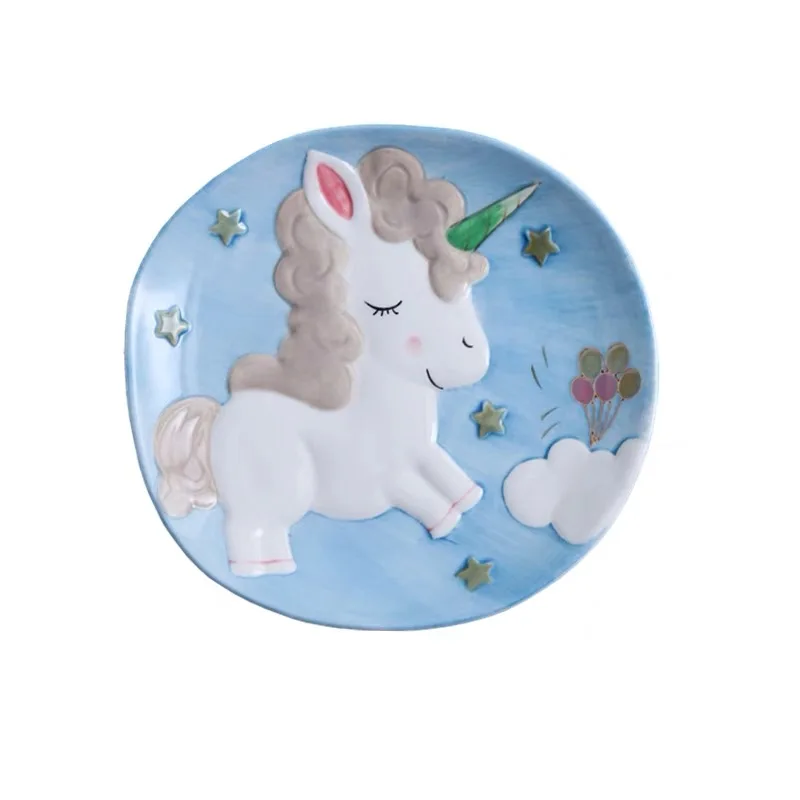 Единорог мультфильм детская тарелка ложка набор керамических столовых приборов