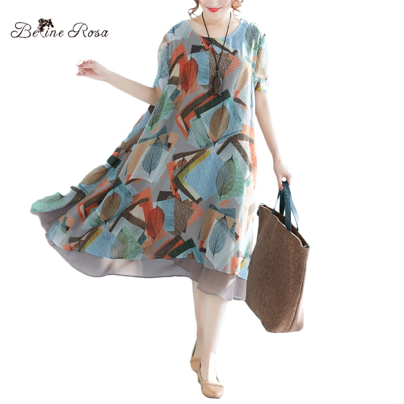 Женское шифоновое платье BelineRosa летнее с принтом размера плюс XMR00062 2018|print dress|chiffon