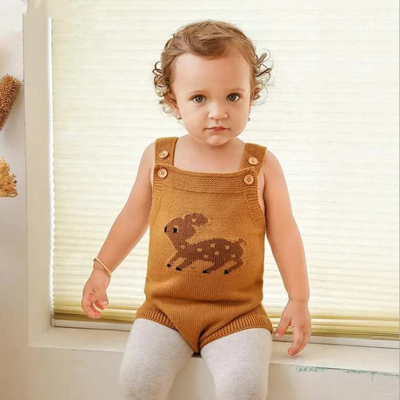 

Newborn Baby Romper Christmas Deer Cotton Knitted Baby Clothes For Girls Boys Romper Sleeveless Infant Toddler Jumpsuit Overalls