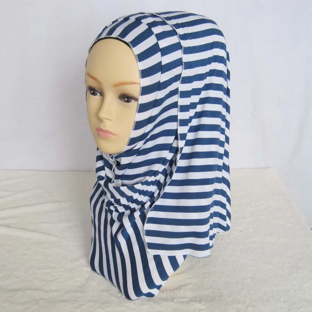 Хлопковый трикотаж полоса хиджаб печати шаль женщин strechy шарф мусульманские