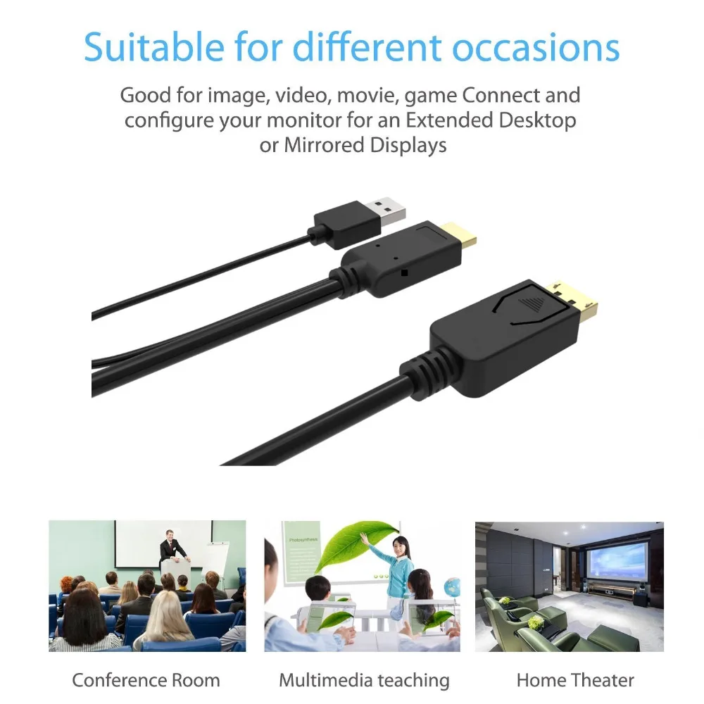 Кабель HDMI Displayport с USB адаптером преобразователя питания для Macbook монитора Dell Hdtv