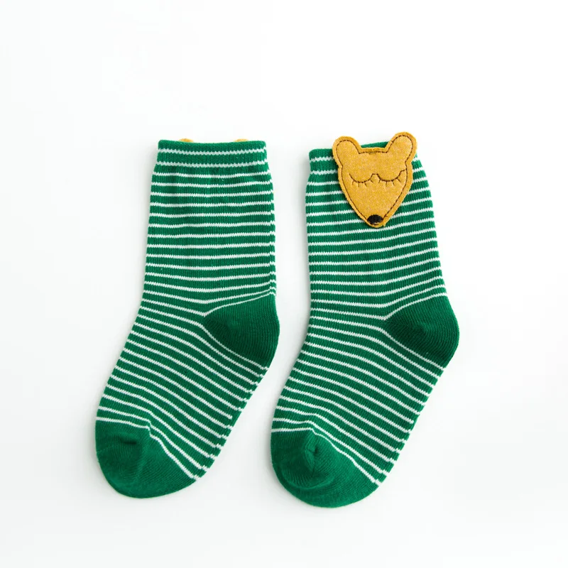 green SLKMSWMDJ/Новые весенние детские хлопковые носки в полоску, студенческие носки, дышащие детские Носки с рисунком куклы, подходят для детей 1-8 лет - Цвет: green