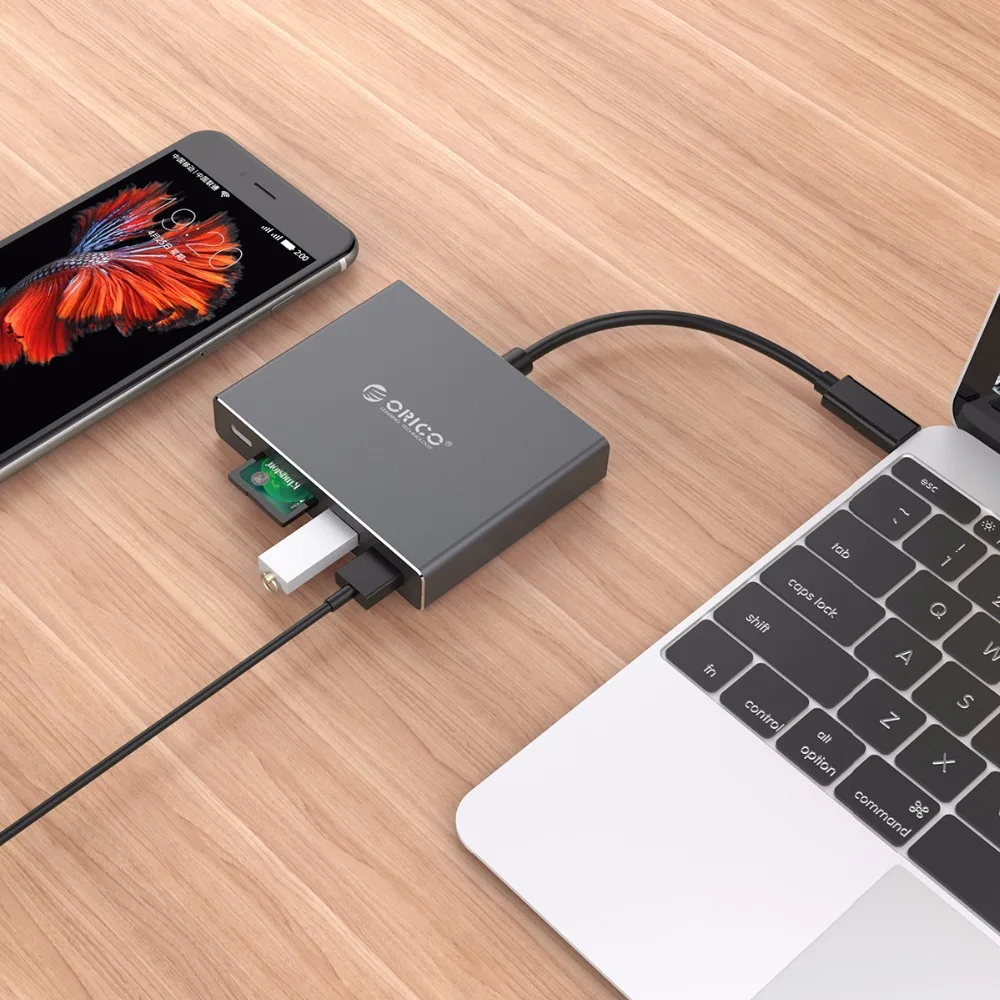 ORICO алюминиевый тип-c до TF SD кардридер с 2 USB 3 0 портов поддержка PD зарядка ноутбука