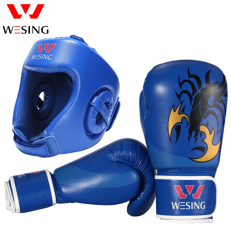 Wesing Бокс Шлем с Боксёрские перчатки 10 унц. Муай Тай кикбоксинг Training шлем защитой