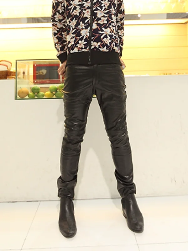 Искусственные кожаные брюки мужские Модные для мужчин танцевальные в стиле хип